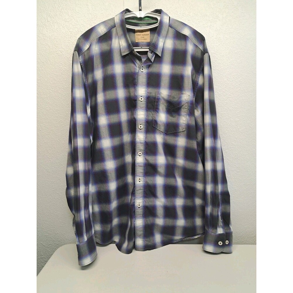 Tommy Bahama MEN'S Purple Black Plaid Button Up Long Sleeve Shirt Size XL